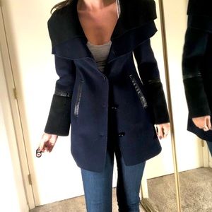 Two-toned, leather trim wool jacket by Mackage